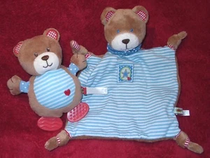 Spiegelburg Babyglück Schmusetuch + Rasseltier Teddy Bär blau weiß gestreift - Bild 1 von 1