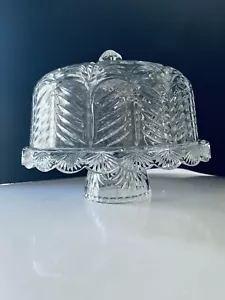 CRYSTAL CLEAR INDUSTRIES PORTICO FOOTED PEDESTAL CRYSTAL CAKE STAND w DOME - Picture 1 of 15