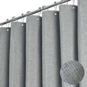 Shower Curtain Elegant Grey Imitation Linen Polyester Curtains Waterproof Hooks - Picture 1 of 30