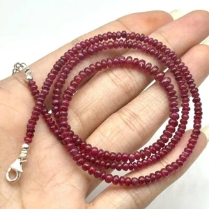 AA++ Dainty Ruby Smooth Rondelle Gemstone Beaded Confidence Women Necklaces 18'' - Picture 1 of 14