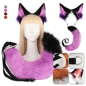 Fluffy Fox Ear Headband  Tail Faux Fur Animal Long Cosplay Costume Props Party