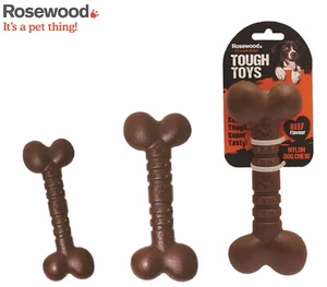 ROSEWOOD NYLON DOG CHEW BONE SHAPE TOUGH DURABLE CHEW TOY BEEF FLAVOUR 3 SIZES - Picture 1 of 7