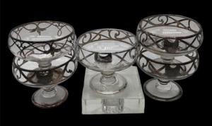 Sterling plated Overlay Glass Sorbet Cups: FIVE pcs: 4 match, one does not - Picture 1 of 10
