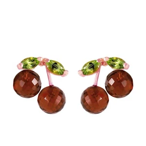 14K. SOLID GOLD EARRINGS WITH GARNETS & PERIDOTS (Rose Gold) - Picture 1 of 6