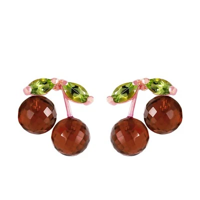 14K. SOLID GOLD EARRINGS WITH GARNETS & PERIDOTS (Rose Gold) - Image 1 of 4