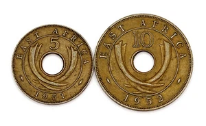 5 Cent 1951 + 10 Cent 1952. Ostafrika. Britisches Empire. George VI°. Bronze - Bild 1 von 2