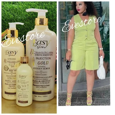 Easy Glow Gold Whitening Body Milk 500ml, Body Wash 1000ml, Serum 3 in 1 Pack - Image 1 of 3