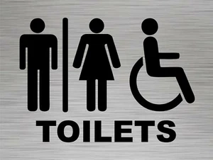 WC Türschild 3 in 1 Behinderte Herren Damen - massives Aluminium selbstklebend  - Bild 1 von 7