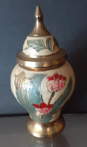 Vintage Cloisonne Solid Brass & Enamel Ginger Jar Beautiful Design7"H, Container - Picture 1 of 10