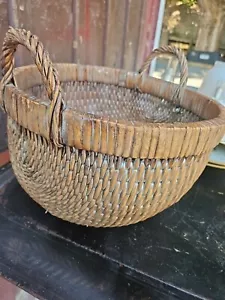 ANTIQUE CHINESE WOLVEN WILLOW BASKET 11" rare White Remnant Patina - Picture 1 of 13