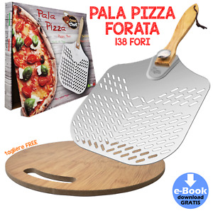Pala Pizza Pane 138 fori 30x60 in Alluminio Forato per Forno Manico Rimovibile