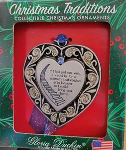 Gloria Duchin Heart Shaped Memorial Ornament w/Blue Gemstone Slight Scratch NIB - Picture 1 of 2