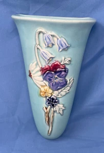 Vintage Weller Turquoise with Embossed Flowers Wall Pocket 7.75" Tall - Picture 1 of 4
