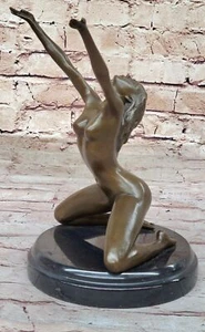 Nick Nude Girl Bronze Sculpture Cast Large Figurine Statue Marble Base Decor - Picture 1 of 10