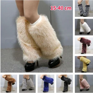 Women Faux Fur Leg Covers Warmers Shoes Boot Cuffs Warm Costume Winter Party - Picture 1 of 16
