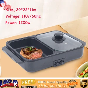 2 in 1 Smokeless Electric Hot Pot BBQ Grill Non-Stick Shabu Frying Baking Pan - Picture 1 of 12