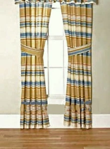 SEA SHELL TROPICAL COASTAL Beige STRIPES WINDOW Treatment 84"x 84"Curtain/DRAPES - Picture 1 of 2