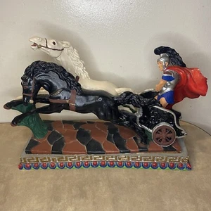 Roman Gladiator W/Horses Chariot Sculpture Statue Resin 17 X 6.5 X 12.5 Inches - Picture 1 of 18