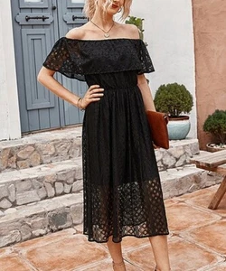 Abito donna nero scollato spalle scoperte, sexy ed elegante - Foto 1 di 11