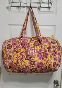 Vera Bradley Travel Weekender Duffel Bag Discontinued Bali Gold Yellow Pink - Picture 1 of 11