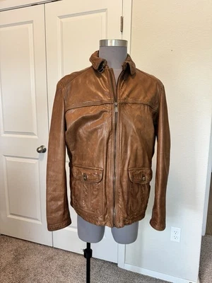 Chaqueta Bomber Massimo Dutti Cuero Marrón con Bolsillos y Cremallera Hombre’s XXL 44 Foto 1 de 4