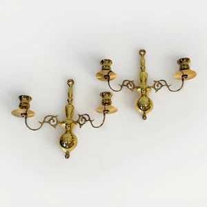 Pair of Vintage Brass Two Arm Candle Wall Sconces Regency Style - Picture 1 of 7