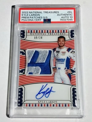2022 NATIONAL TREASURES #KL KYLE LARSON AUTHENTIC PREM PATCHES /28 PSA AUTO 10 - Image 1 of 2