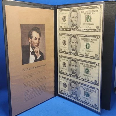 Uncut Sheet of Four $5 Dollar Bills World Reserve Monetary Exchange 2001 COA - Image 1 of 4
