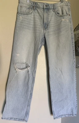 Pantalones de mezclilla holgados rasgados azules para mujer H&M, talla 14 lavado claro Foto 1 de 4