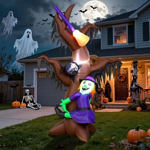 8 Fuß Halloween aufblasbare Hexe kletternder toter Baum mit Katze & Besenstiel, Lar... - Bild 1 von 7