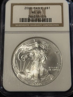 2000 $1 Silver Eagle PCGS MS69 – Stunning Luster 1oz .999 Fine Silver Coin BU - Image 1 of 4