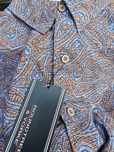 Camisa Roundtree & Yorke Manga Corta XLT Azul/Naranja Cachemira Cola Cuadrada Nueva con Etiquetas - Imagen 1 de 9