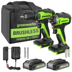 Greenworks 24V Brushless Drill Driver and Impact Driver Kit with 2 Batteries - Picture 1 of 8
