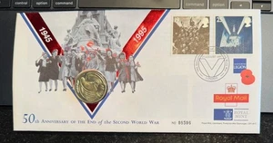 15/8/1995 Reino Unido GB £2 cubierta de moneda - 50 aniversario del fin de la Segunda Guerra Mundial - Imagen 1 de 2