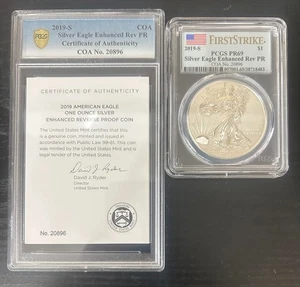 2019-S American Silver Eagle Enhanced Reverse Proof PR69 First Strike 🚚✅ - Picture 1 of 2