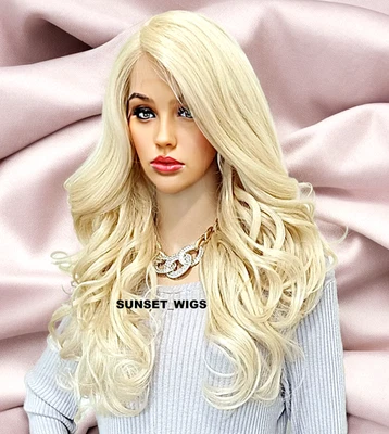 PELUCA DELANTERA DE ENCAJE 30" LARGA ONDULADA CAPAS BLANQUEADOR RUBIO #613 CALOR BIEN NUEVA CON ETIQUETAS Foto 1 de 4