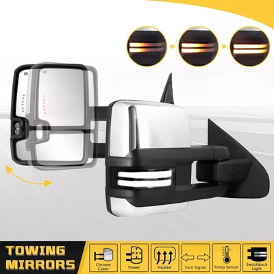 Power Fold Chrome Towing Mirrors Switchback for 2014-2019 Silverado GMC Sierra - Image 1 of 4