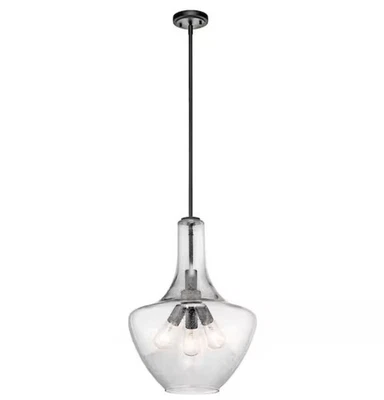 Kichler 42190 Bronze Everly 23"W 3-Light Pendant With Seedy Glass Shade - Image 1 of 2