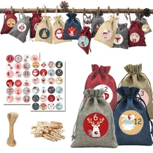 Christmas Advent Calendar Gift Bag Set for DIY Filling Fabric Bag Gift Bags - Picture 1 of 8