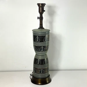 UNIQUE MID CENTURY MODERN ARTISAN CERAMIC HOLLYWOOD REGENCY TORCHIERE BRASS LAMP - Picture 1 of 19