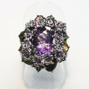 Amethyst Multicolor Turmalin CZ Ring 925 Silber Black Rhodium 16,5 mm 52 - Bild 1 von 7