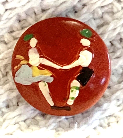 Vintage Antique DANCING COUPLE FOLK DANCERS 5/8" WOODEN Sewing Button S22 Cover