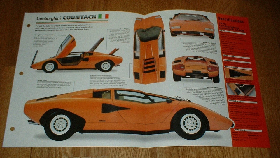 Lamborghini Countach LP400 1976 folleto especificaciones hoja póster foto LP 400 Foto 1 de 1