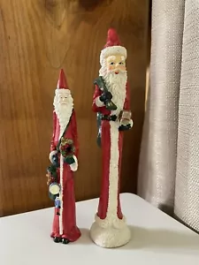 2 Vintage Pencil Santa’s 7 1/2” 6” Handpainted Unbranded - Picture 1 of 16
