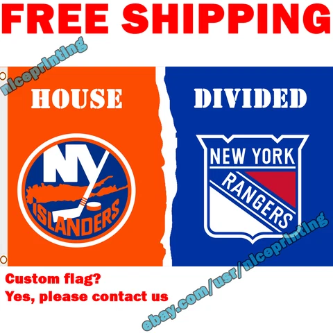 New York Islanders vs. New York Rangers House Divided Flag Banner 3x5 ft 2022 Cover