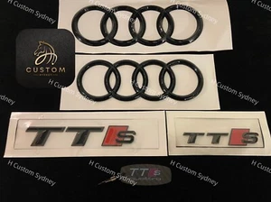 Gloss Black TTS Full Badges Package For Audi TT FV model 2015-2022 - Picture 1 of 4