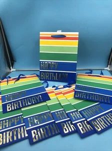 (8)Large Happy Birthday Gift Bags Greeting Party Wrapping Supply Balloon 12x10x4 - Picture 1 of 6