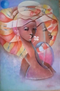 24 x 36 Original ART Painting by THE MASTER JEAN WESLEY FONTAINE HAITI- HAITIAN- - Picture 1 of 3