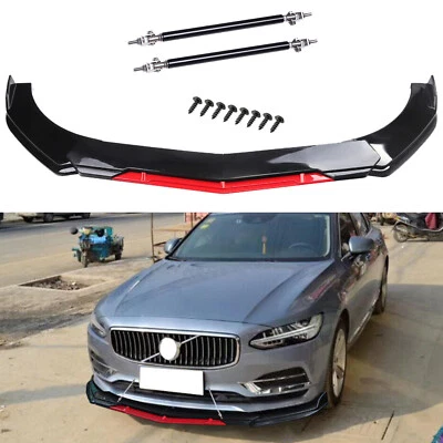 Front Bumper Lip Splitter Red + Strut Rods For Volvo S40 S60 S80 2006-2018 - Imagem 1 de 4