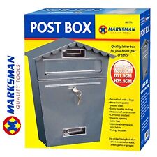 Post Box Large Letter Mail Box Steel Lockable Outdoor Wall Mount With Keys Grey